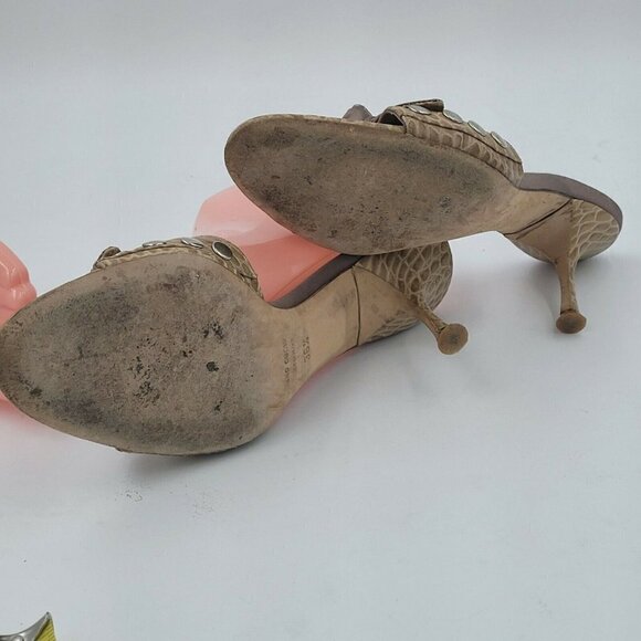 Liz Carine Snakeprint Leather Open Toe Studded Bow Kitten Heel Size 36.5… - Picture 8 of 12